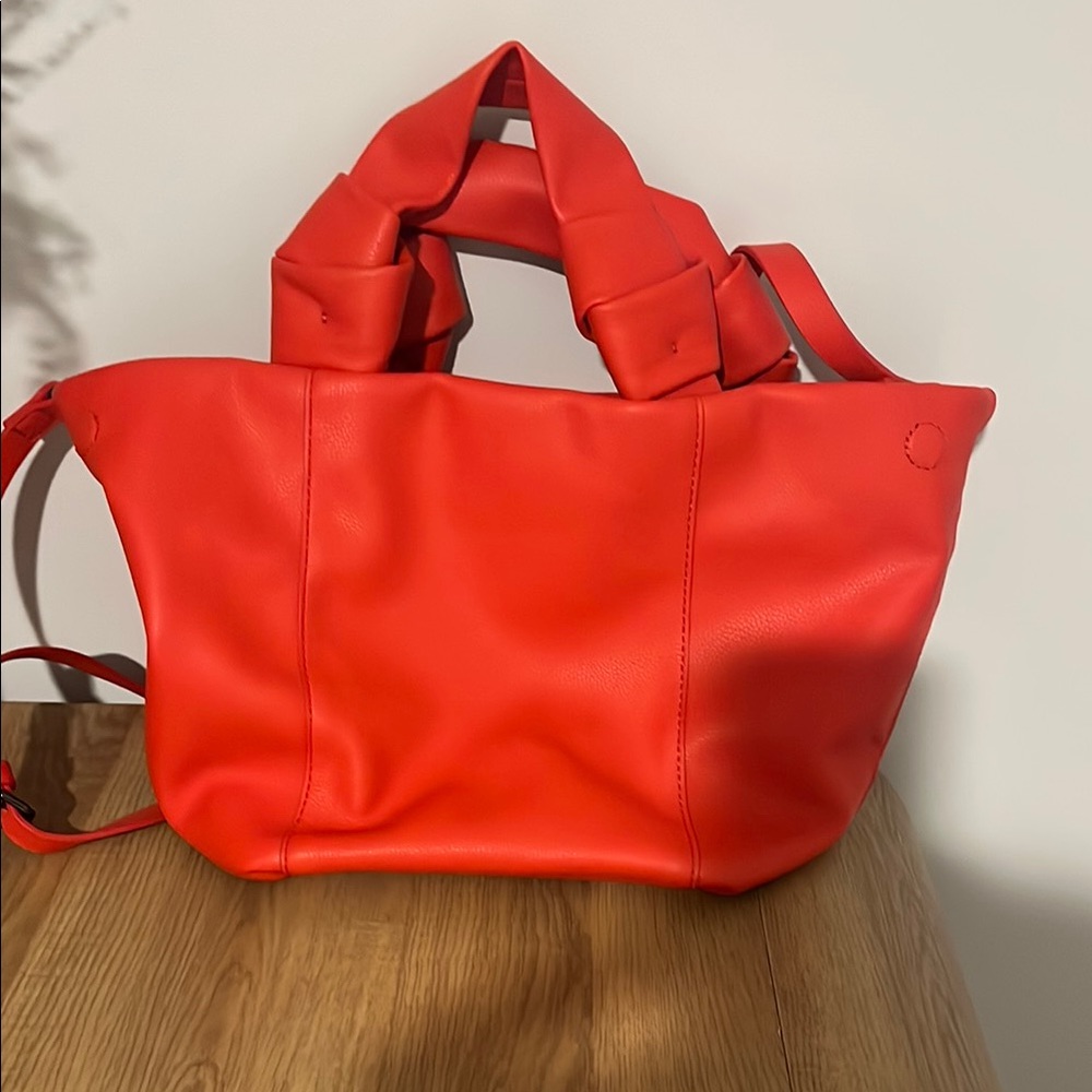 Zara Red Tote Bag Vibrant Canvas Casual